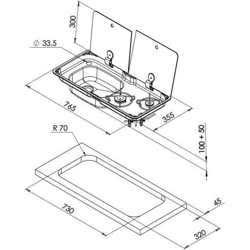 Combinación de cocina de 2 fuegos y fregadero Can RG-428403